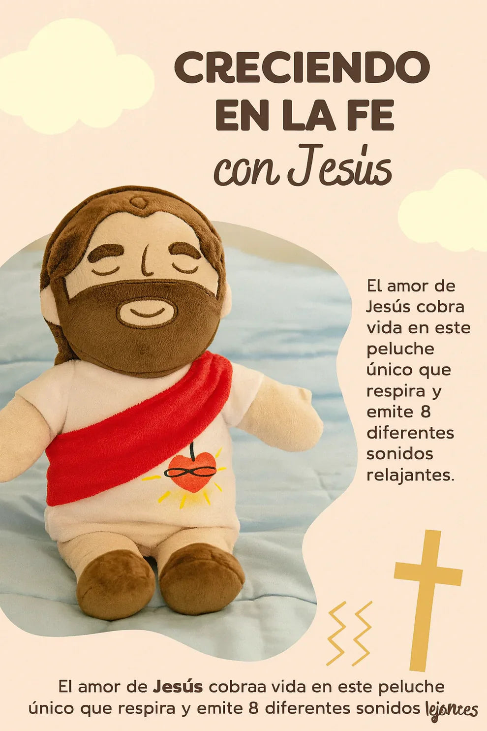PELUCHE DE JESUS RELAJANTE, TRANQUILIDAD Y FE✨